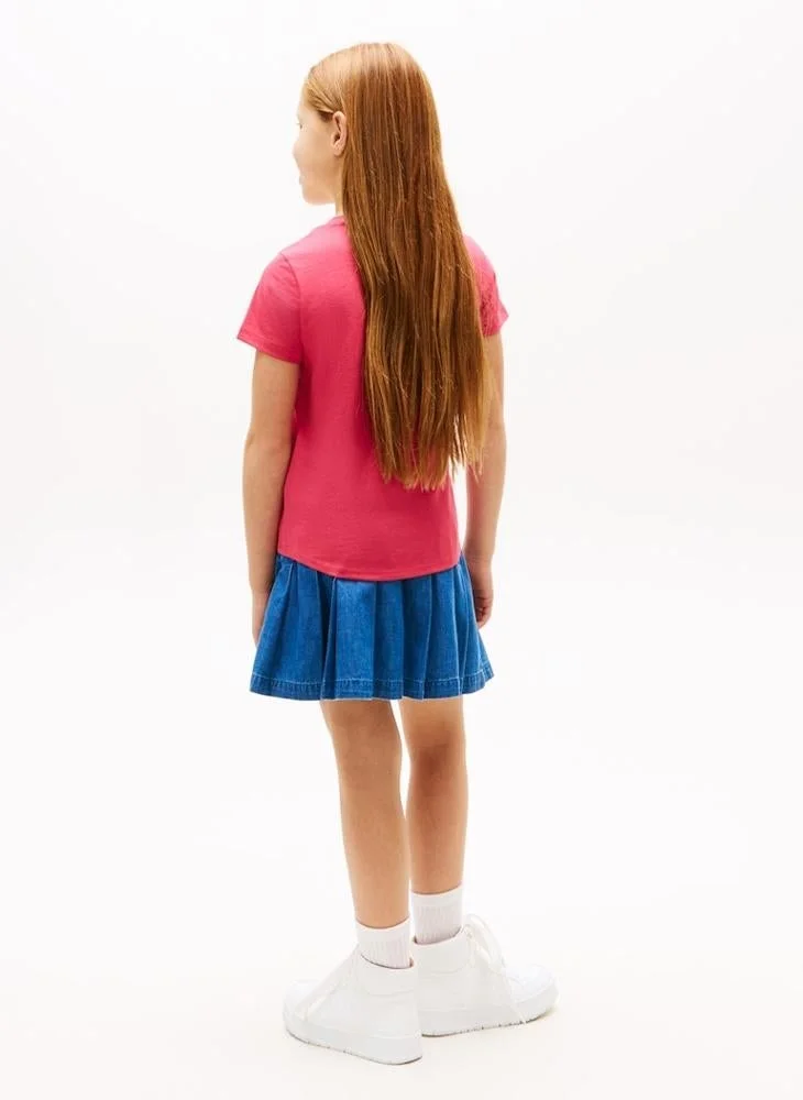 تومي هيلفيغر تيشيرت أطفال بياقة دائرية ورقائق معدنية